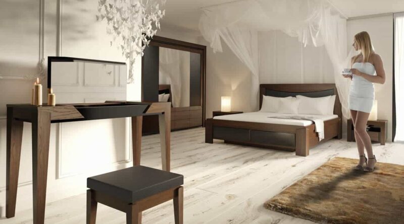 Sypialnia w stylu hotelowym: elegancki wystrój, luksusowe dodatki i komfortowe łóżko