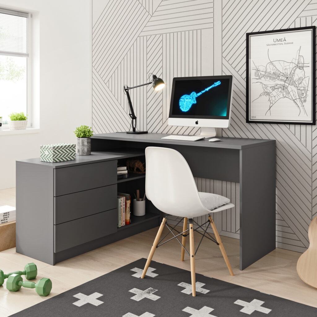 biurko narożne z komodą Teo grafit