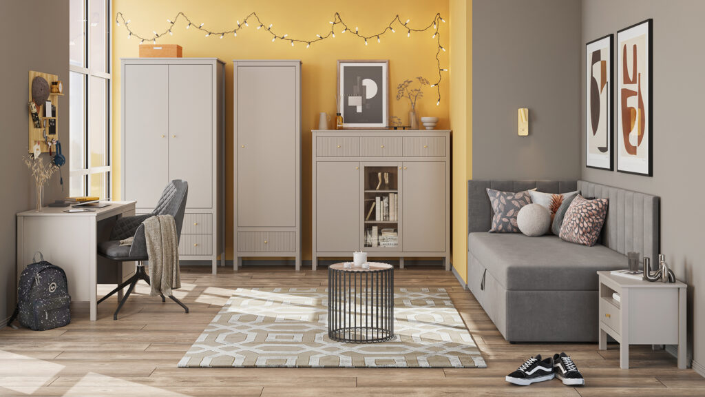 meble Kleo w kolorze taupe