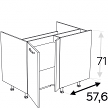 Szafka dolna stojąca narożna pod zlewozmywak 2 drzwi 100 x 70 cm Prawa DRZ100x70 KAMMONO F4 Szkic
