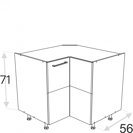 Szafka dolna stojąca narożna 2 drzwi 90 x 90 cm DRP90 KAMMONO F5 Szkic