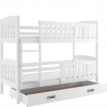 Łóżko piętrowe dziecięce KUBUŚ z materacami i szufladą Biały Podstawowe (1)